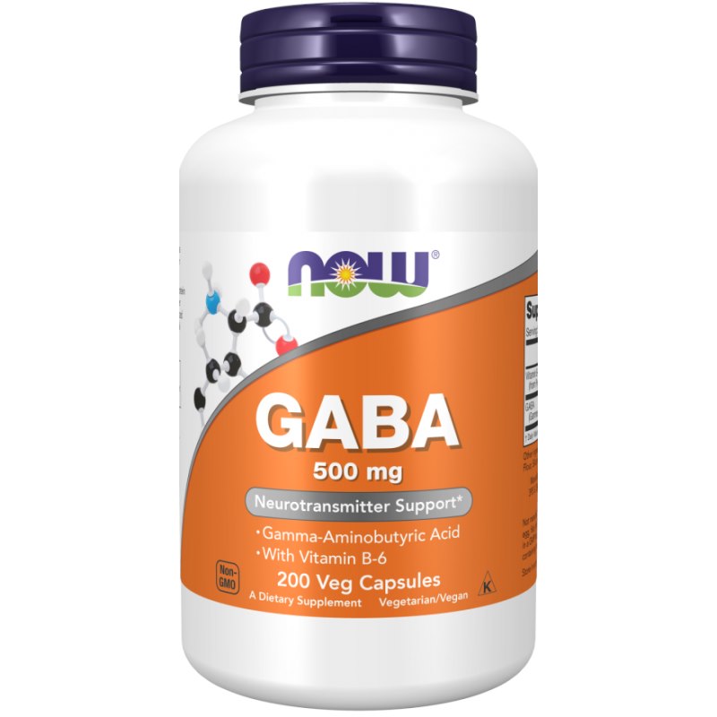 NOW FOODS GABA 500 mg su vitaminu B6 – 200 kapsulių