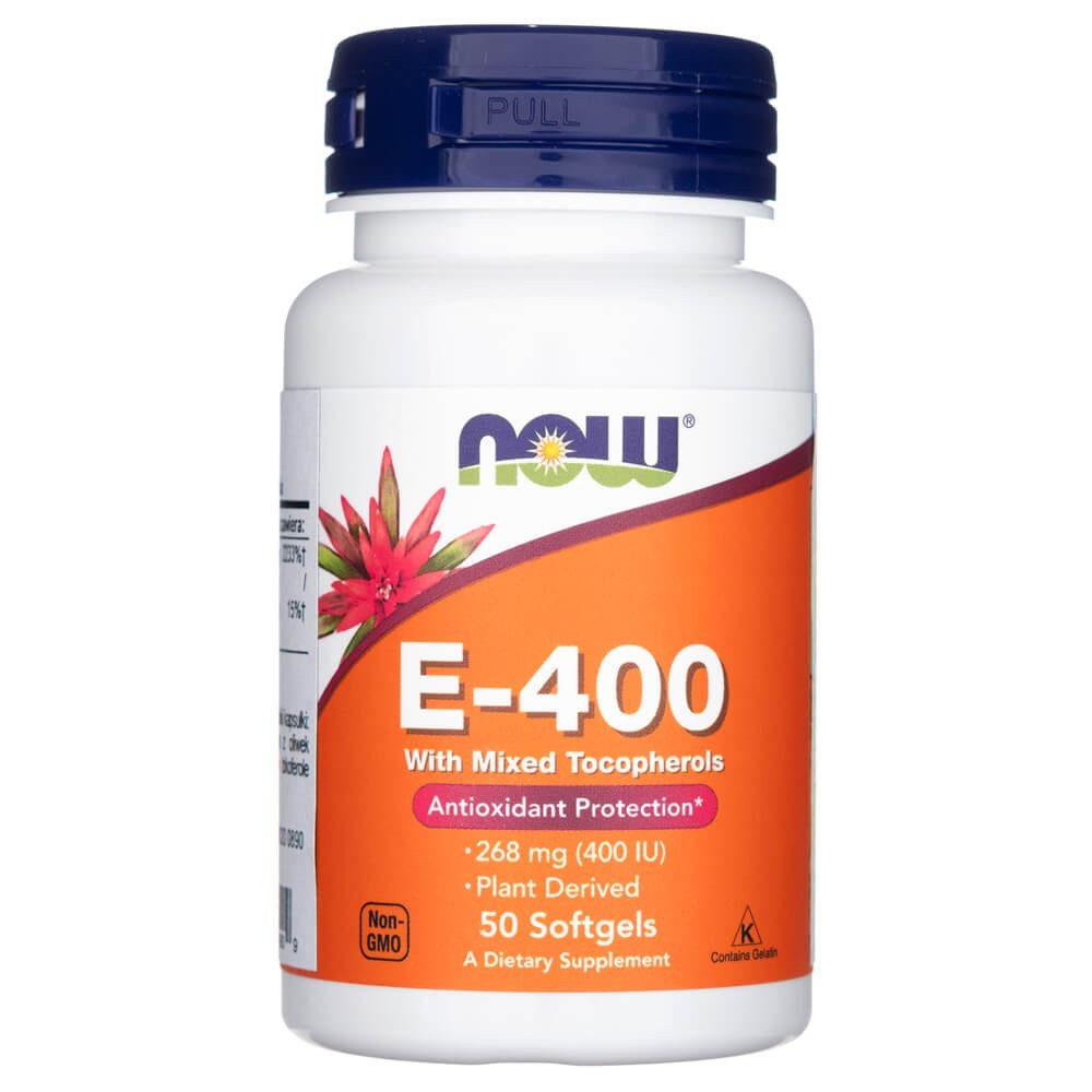 NOW FOODS vitaminas E-400 su mišriais tokoferoliais – 50 kapsulių
