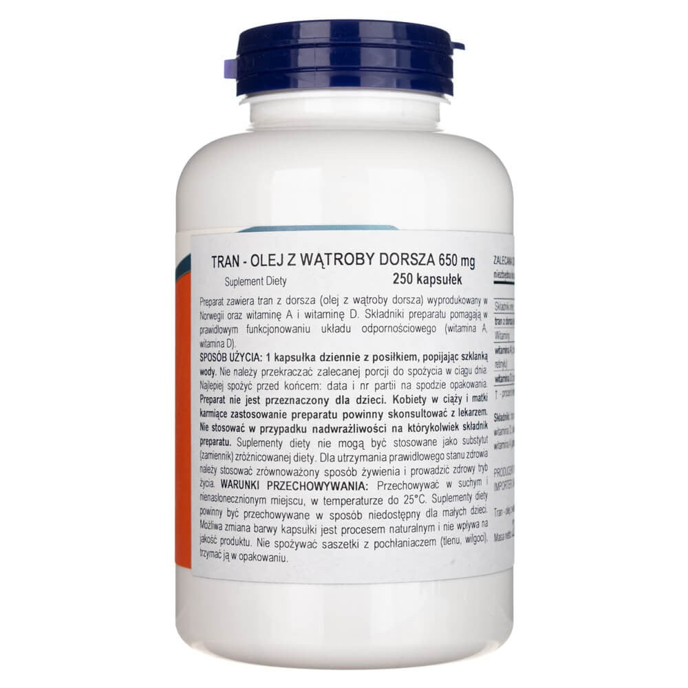 NOW FOODS menkių kepenų aliejus 650 mg – 250 minkštųjų kapsulių