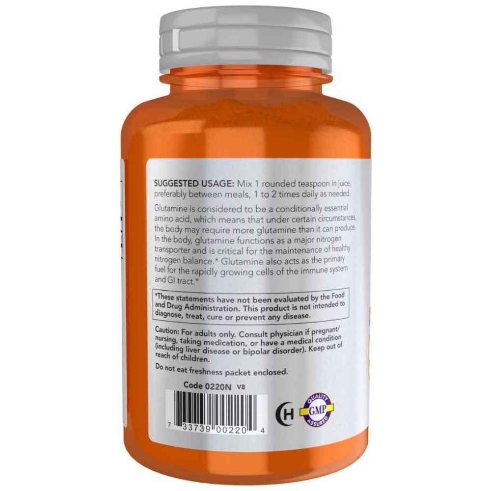 NOW FOODS L-glutamino milteliai – 454 g
