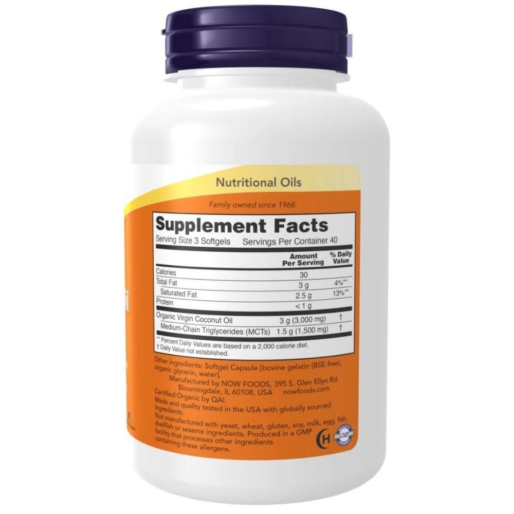 NOW FOODS kokosų aliejus 1000 mg – 120 kapsulių
