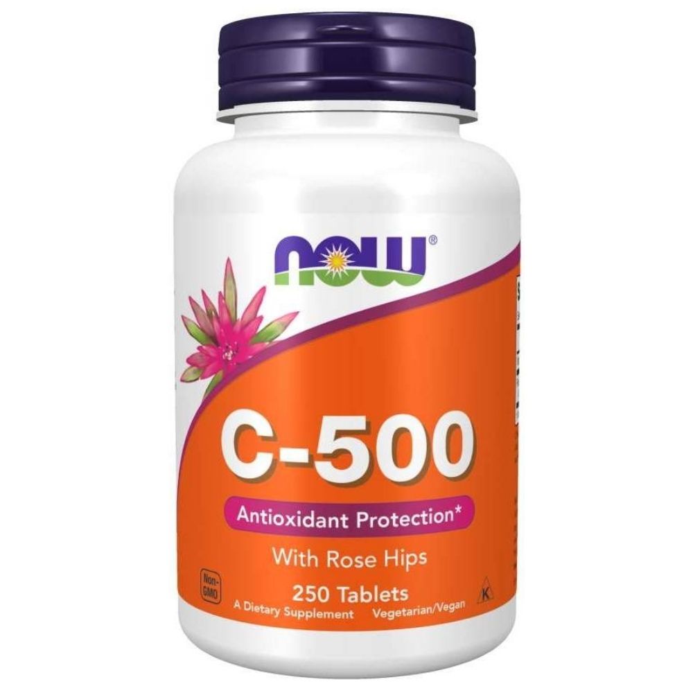 NOW FOODS vitaminas C 500 mg su erškėtuogėmis – 250 tablečių