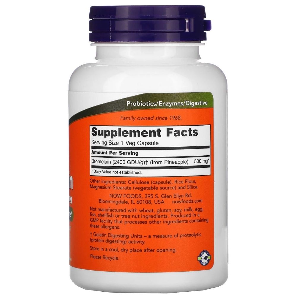 NOW FOODS bromelainas 500 mg, 2400 GDU/g – 120 kapsulių