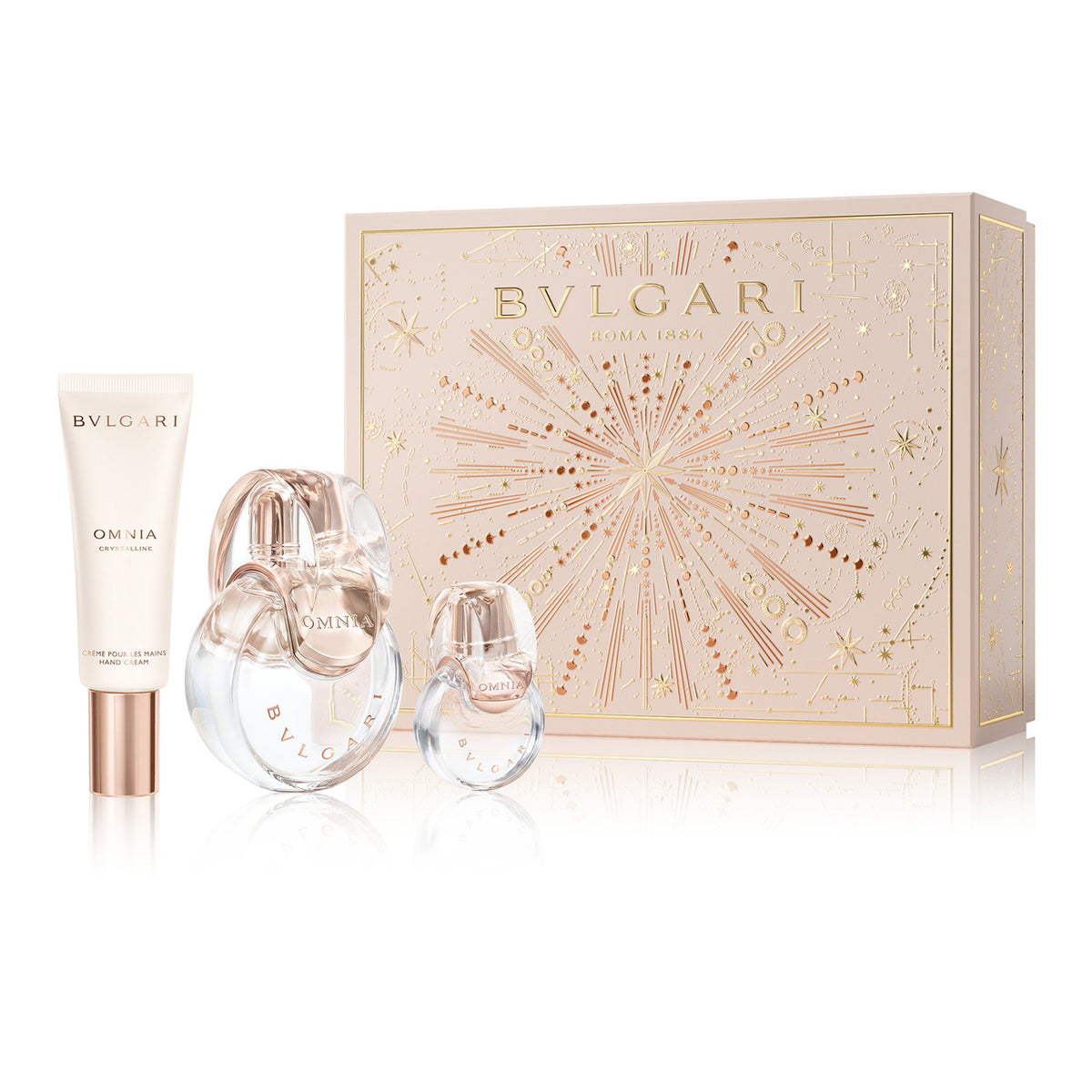 Set Bvlgari: Omnia Crystalline, Eau De Toilette, For Women, 100 ml + Omnia Crystalline, Eau De Toilette, For Women, 15 ml *Miniature + Omnia Crystalline, Hydrating, Hand Cream, 40 ml