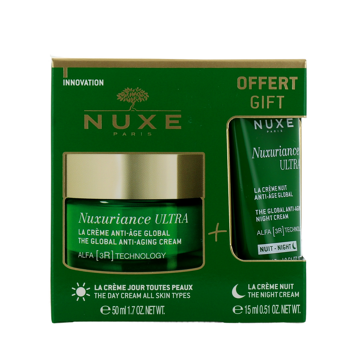 Rinkinys Nuxe: Nuxuriance Ultra veido kremas nuo senėjimo 50 ml + Nuxuriance Ultra naktinis veido kremas nuo senėjimo, 15 ml