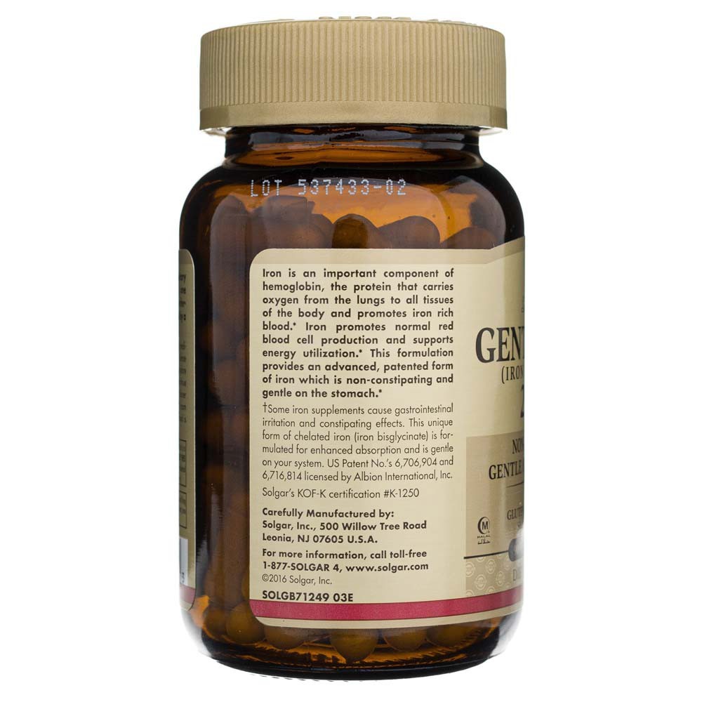 SOLGAR Gentle Iron geležis 20 mg – 90 kapsulių