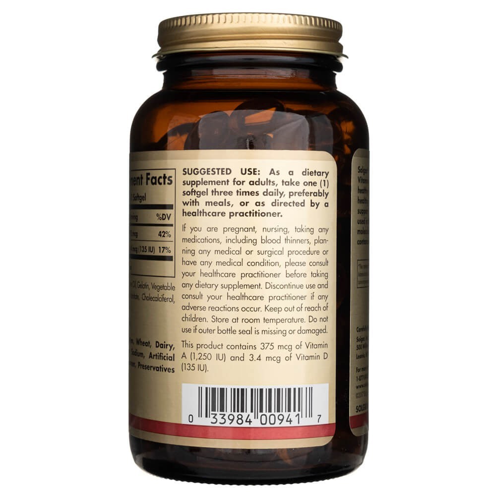 SOLGAR menkių kepenų aliejus (vitaminai A ir D) – 250 kapsulių