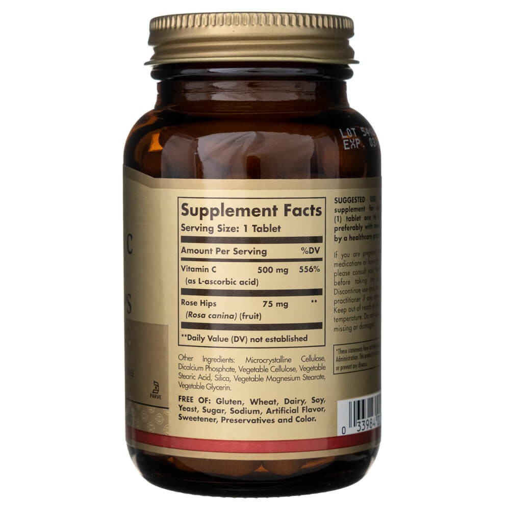 SOLGAR vitaminas C 500 mg su erškėtuogėmis – 100 tablečių