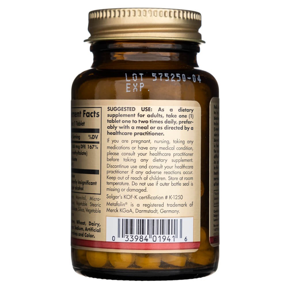 SOLGAR folatas 666 mcg DFE (Metafolin® 400 mcg) – 100 tablečių
