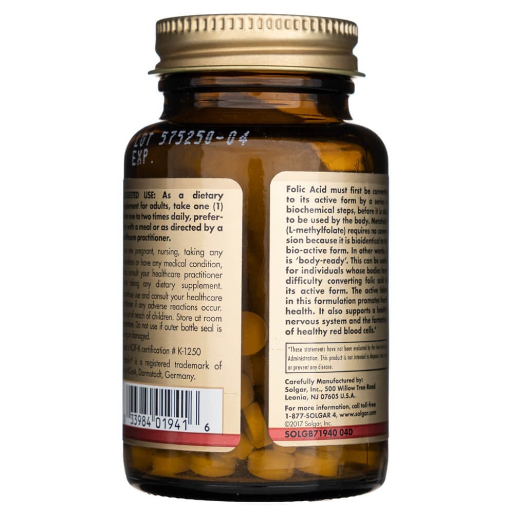 SOLGAR folatas 666 mcg DFE (Metafolin® 400 mcg) – 100 tablečių