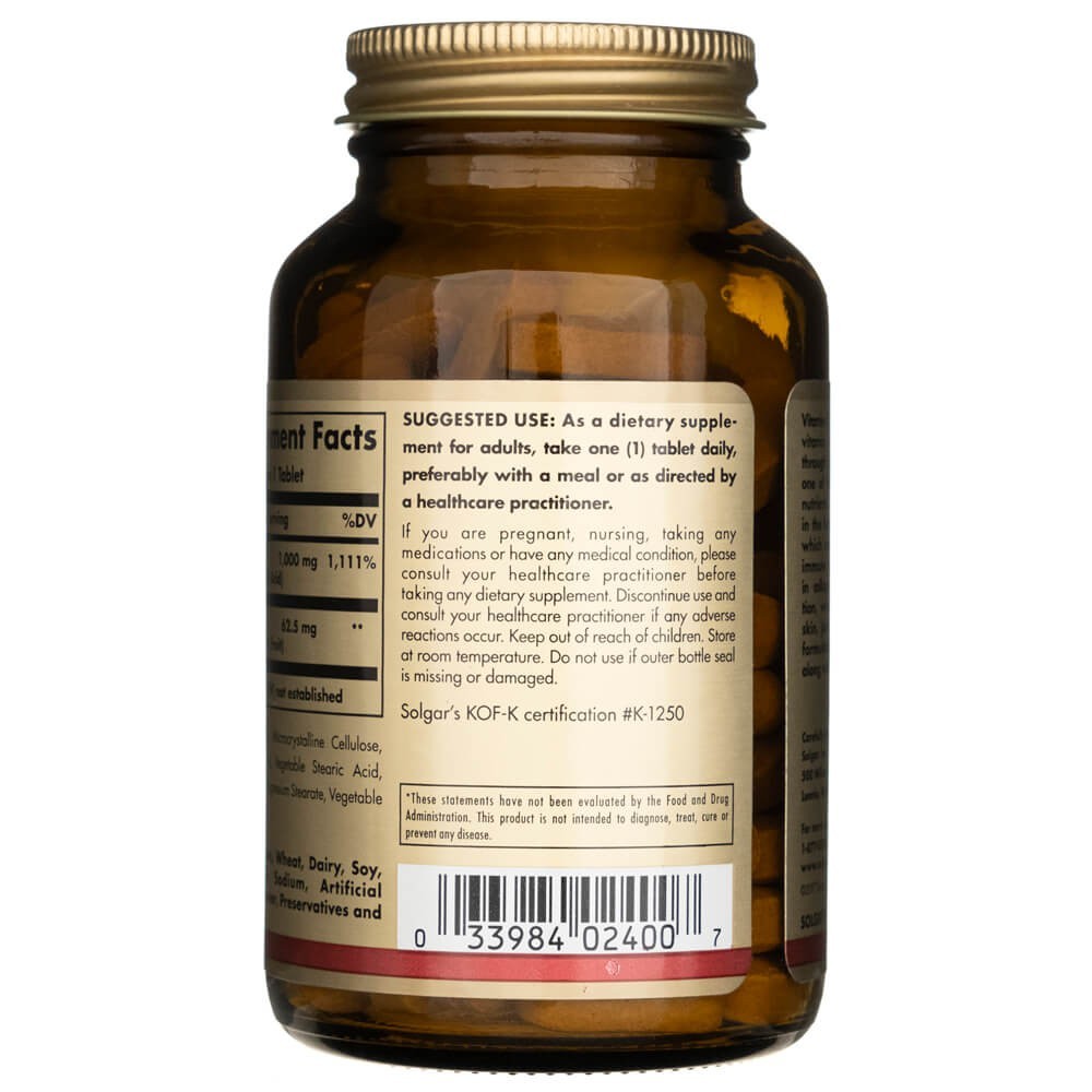 SOLGAR vitaminas C 1000 mg su erškėtuogėmis – 100 tablečių
