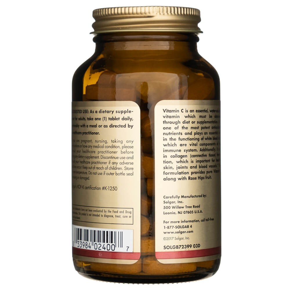 SOLGAR vitaminas C 1000 mg su erškėtuogėmis – 100 tablečių