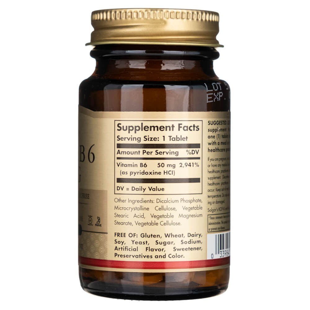SOLGAR vitaminas B6 50 mg – 100 tablečių