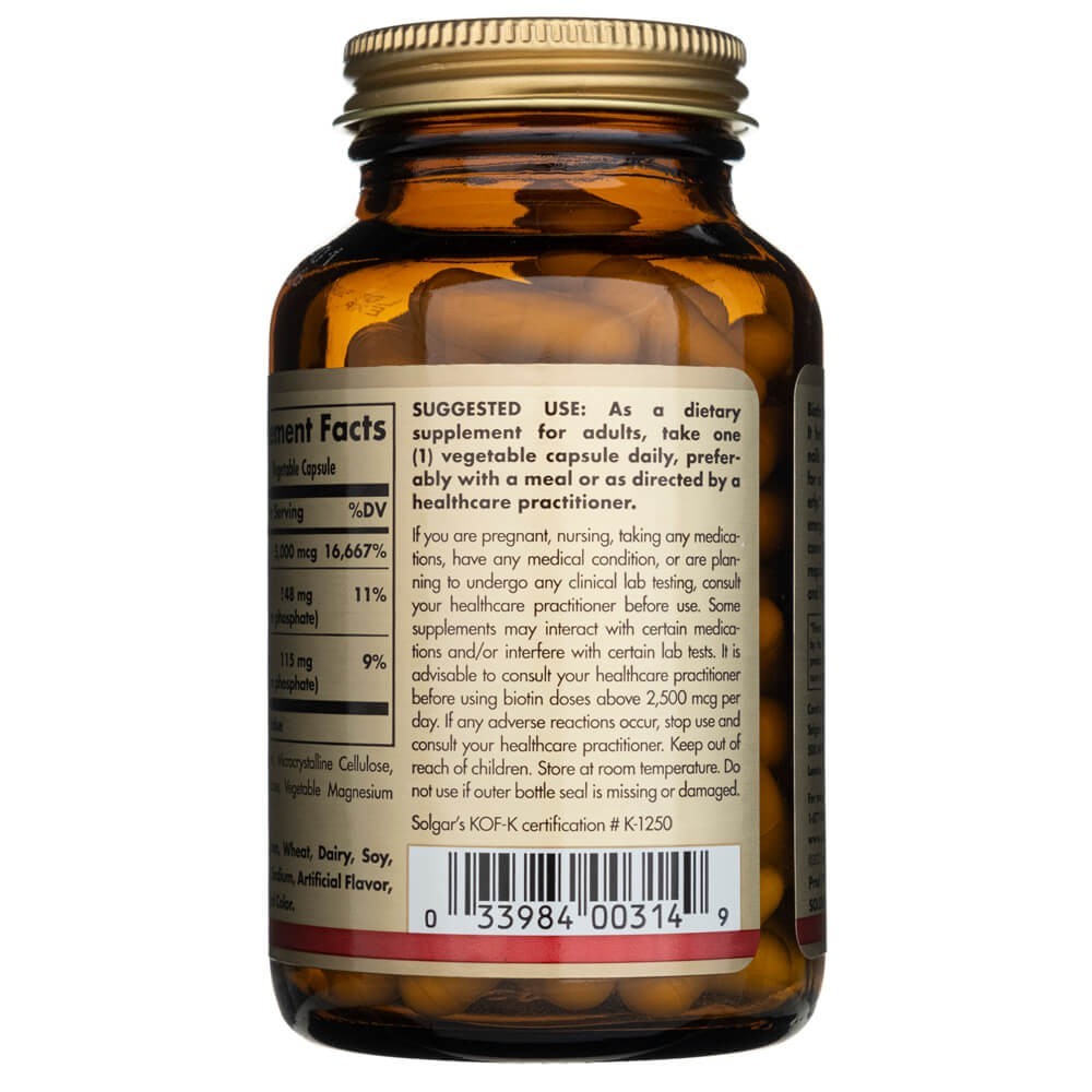 SOLGAR biotinas 5000 mcg – 100 kapsulių