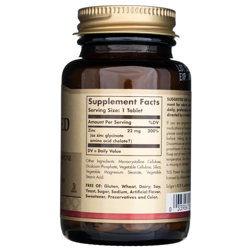 SOLGAR chelatinis cinkas – 100 tablečių