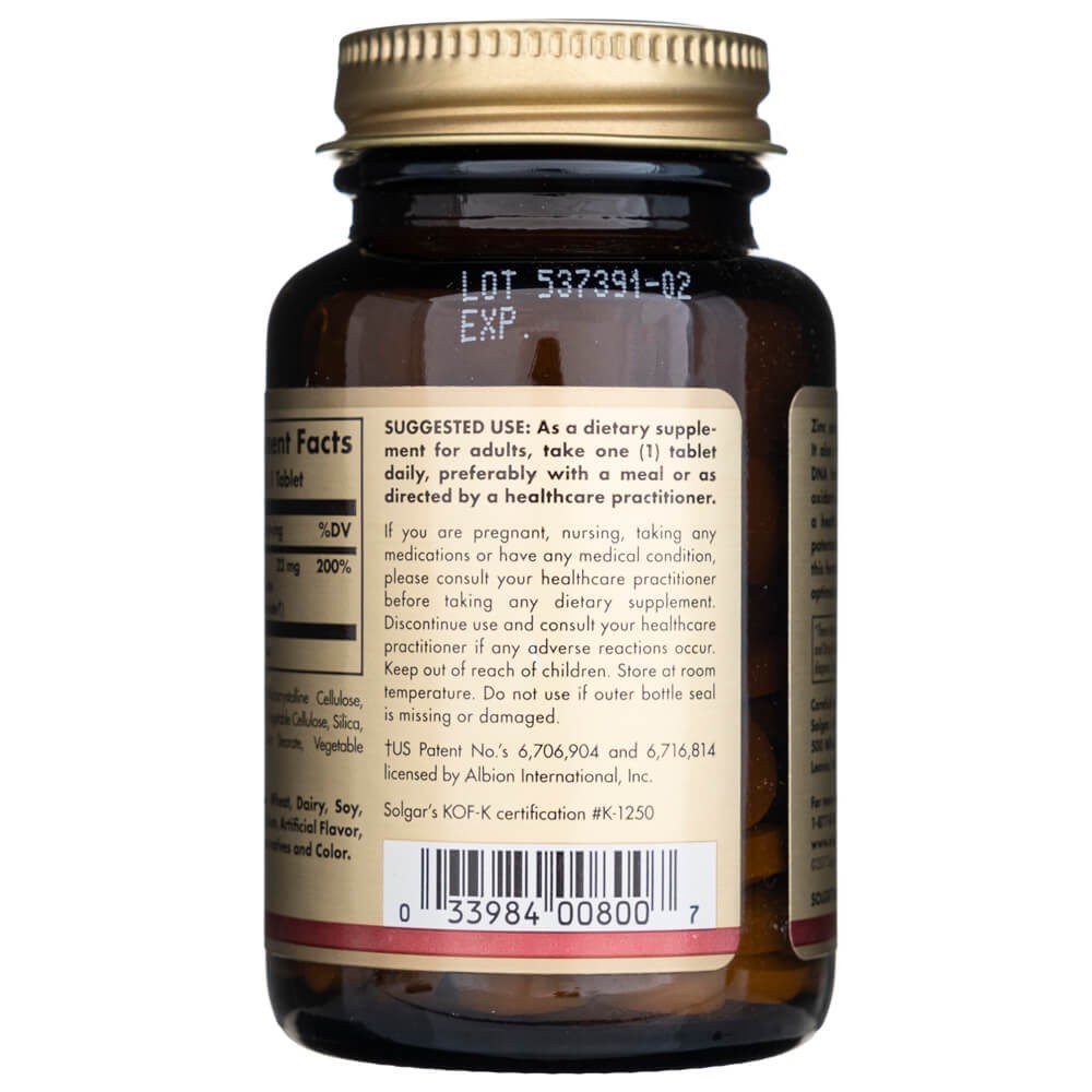 SOLGAR chelatinis cinkas – 100 tablečių