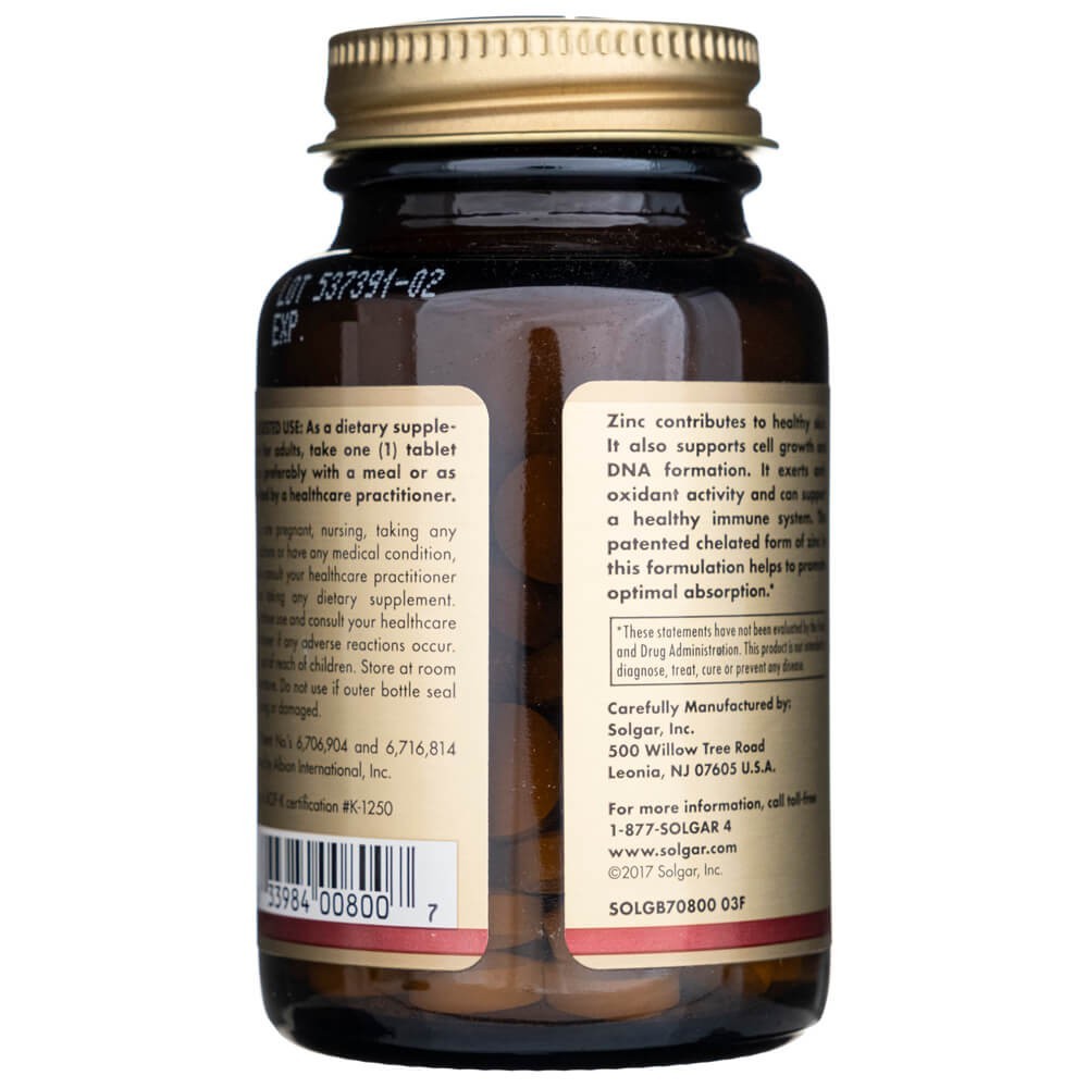 SOLGAR chelatinis cinkas – 100 tablečių