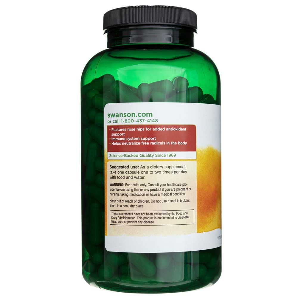 SWANSON vitaminas C su erškėtuogėmis 1000 mg – 250 kapsulių