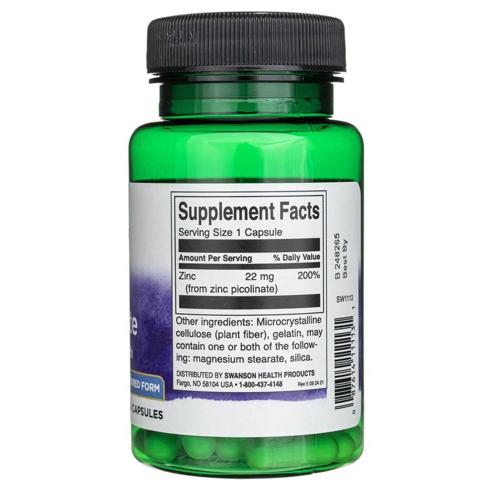SWANSON cinko pikolinatas 22 mg – 60 kapsulių