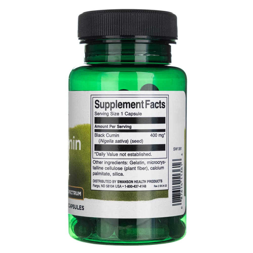 SWANSON juodieji kmynai 400 mg – 60 kapsulių