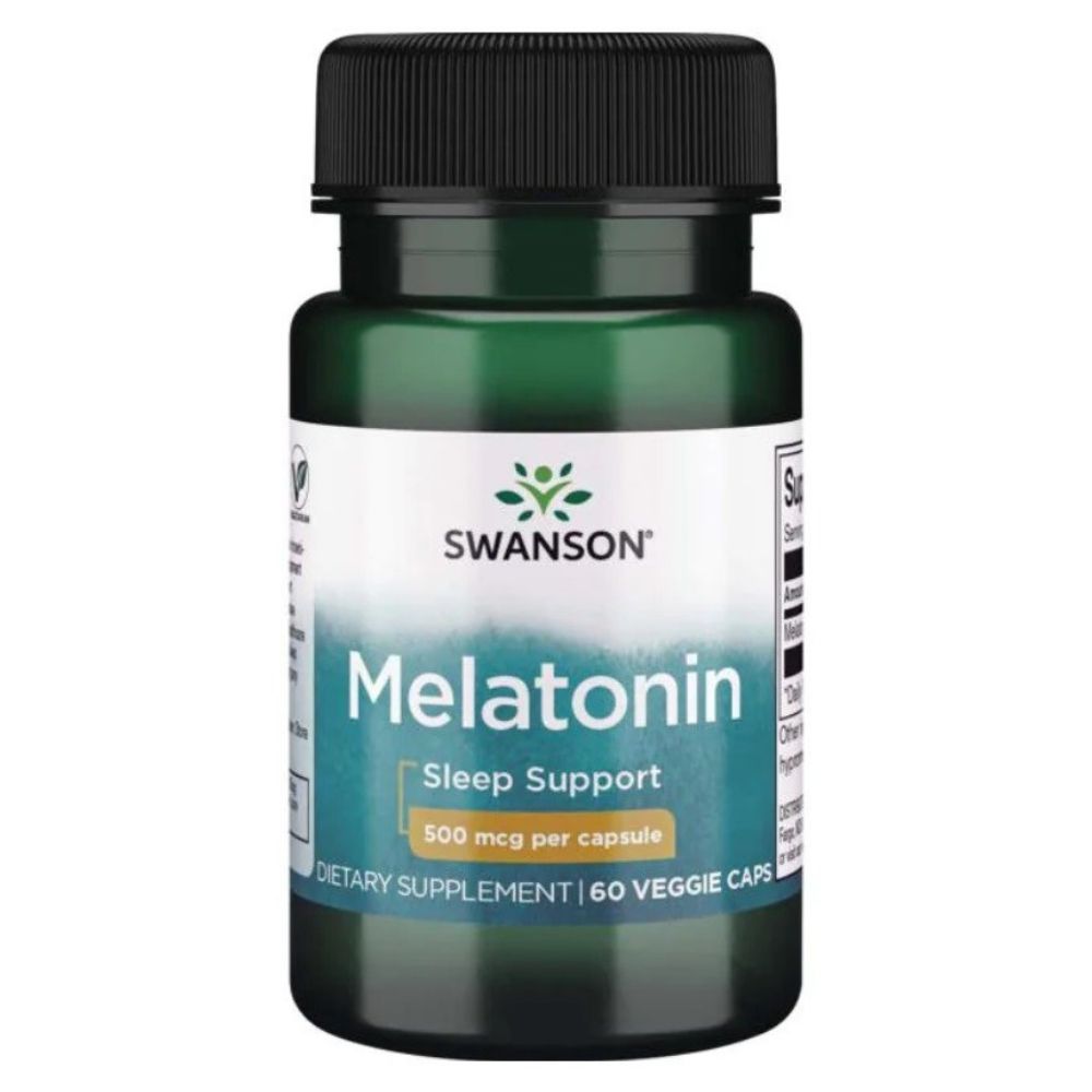 SWANSON melatoninas 500 mcg – 60 kapsulių