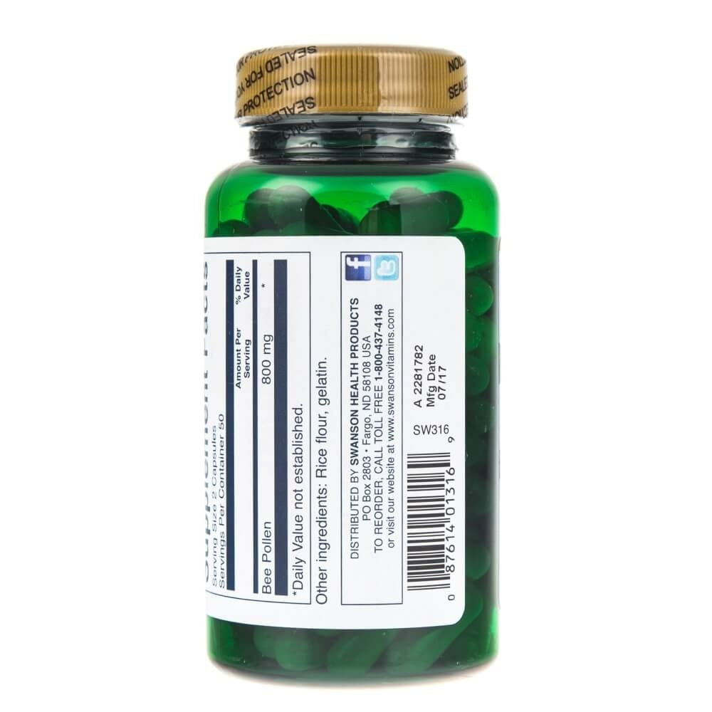 SWANSON bičių žiedadulkės 400 mg – 100 kapsulių
