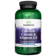 SWANSON kalcio citratas ir vitaminas D3 – 250 tablečių