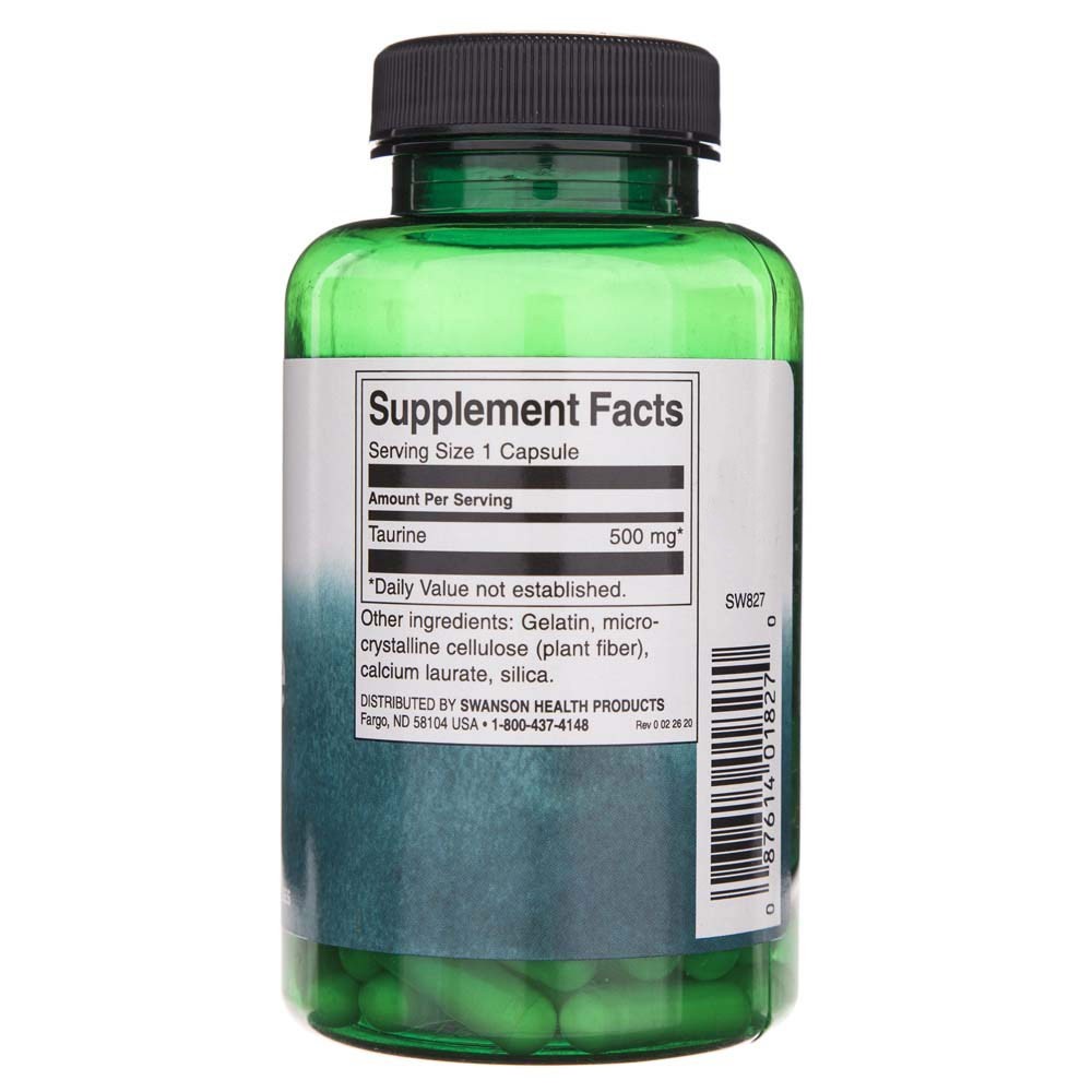 SWANSON taurinas 500 mg – 100 kapsulių