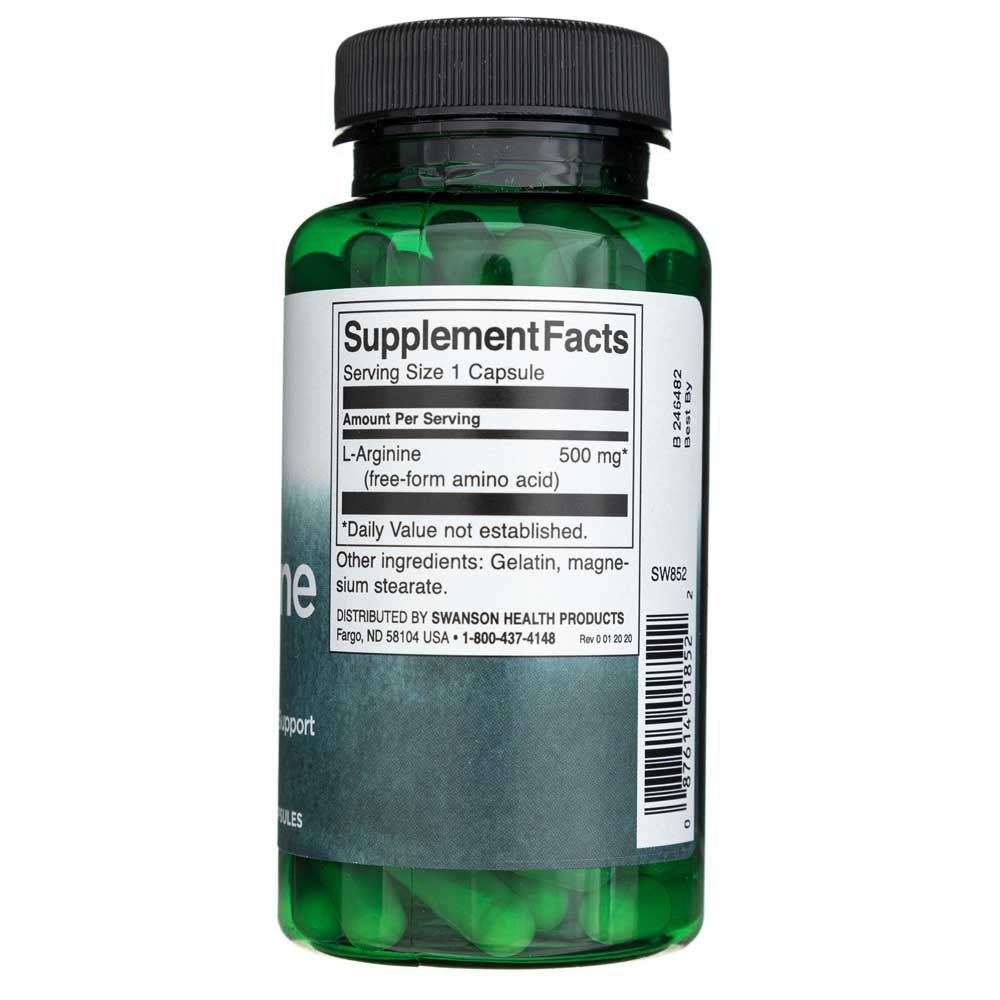 SWANSON L-argininas 500 mg – 100 kapsulių