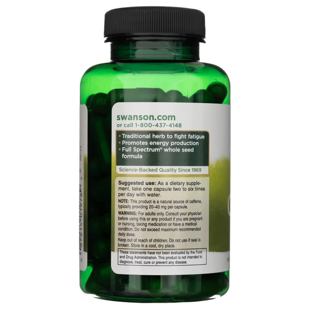 SWANSON guarana 500 mg – 100 kapsulių