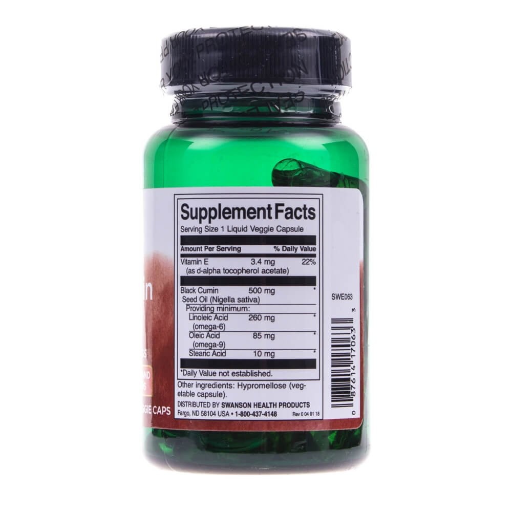 SWANSON juodųjų kmynų aliejus 500 mg – 60 kapsulių